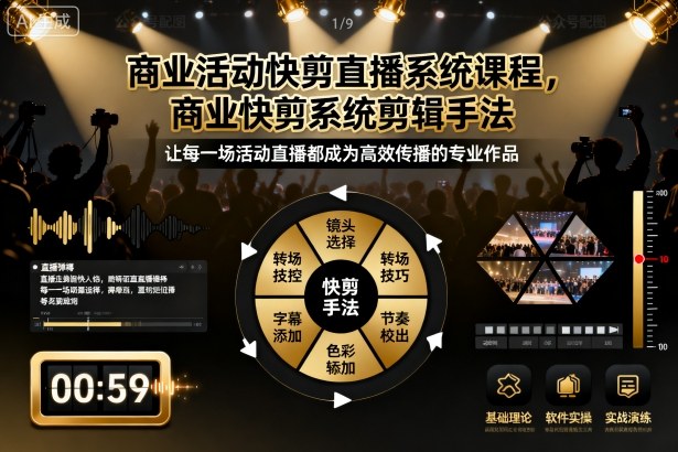 商业活动快剪直播系统课程，商业快剪系统剪辑手法-摇钱述网创