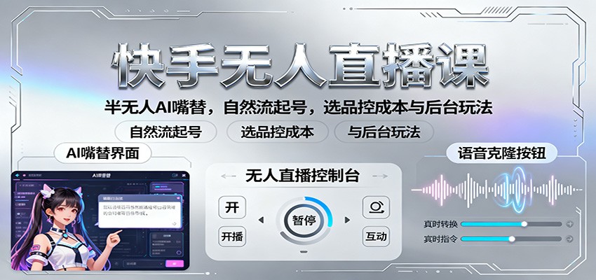快手无人直播课:半无人AI嘴替,自然流起号,选品控成本与后台玩法-摇钱述网创