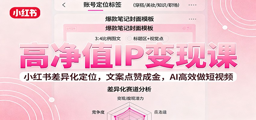 高净值IP变现课：小红书差异化定位，文案点赞成金， AI高效做短视频-摇钱述网创