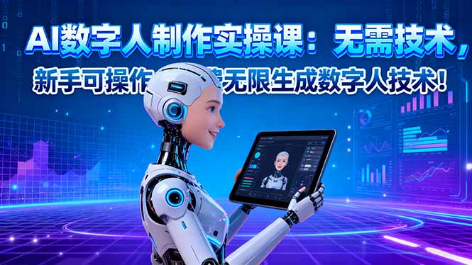 AI数字人制作实操课:无需技术,新手可操作,免费无限生成数字人技术!-摇钱述网创
