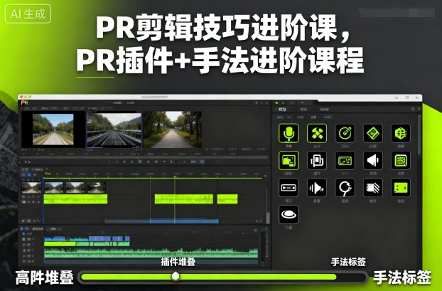 PR剪辑技巧进阶课，PR插件+手法进阶课程-摇钱述网创