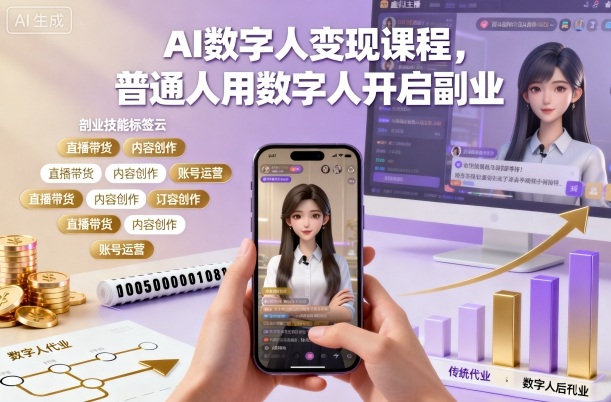 AI数字人变现课程，普通人用数字人开启副业-摇钱述网创