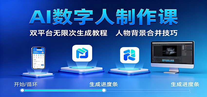 AI数字人制作课:双平台无限次生成教程,人物背景合并技巧-摇钱述网创