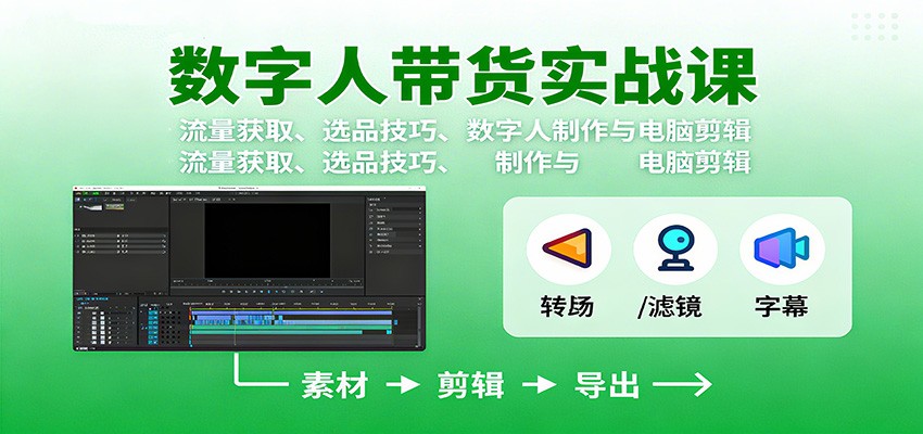 数字人变现实战课:流量获取、选品技巧、数字人制作与电脑剪辑-摇钱述网创
