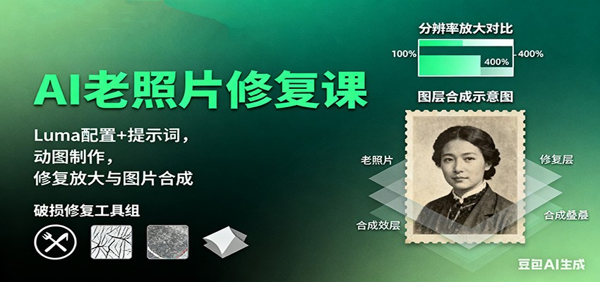 AI老照片修复课:Luma配置+提示词,动图制作,修复放大与图片合成-摇钱述网创