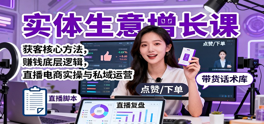 实体生意增长课:获客核心方法,赚钱底层逻辑,直播电商实操与私域运营-摇钱述网创