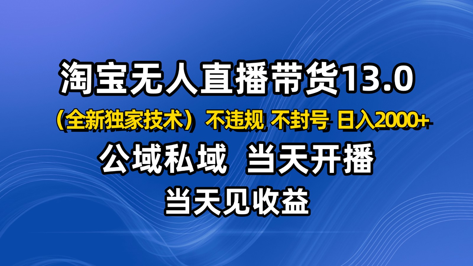 淘宝无人直播13.0,公域私域技术,不封号,不违规 布局下半年旺季赛道,日入2000+-摇钱述网创