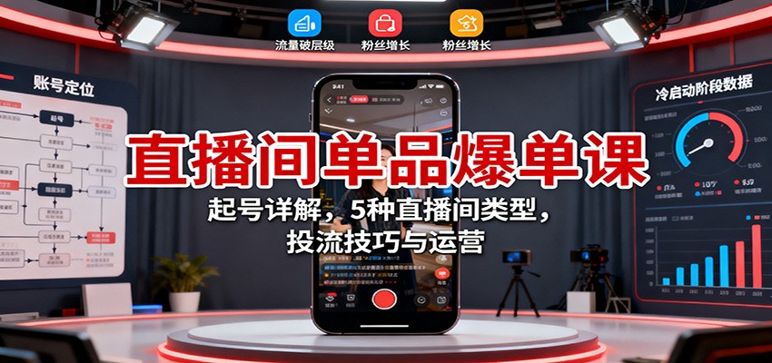 直播间单品爆单课：起号详解，5种直播间类型，投流技巧与运营-摇钱述网创