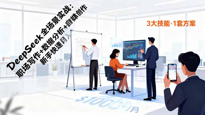 DeepSeek全场景实战:职场写作+数据分析+自媒体创作,新手快速月入过万-摇钱述网创