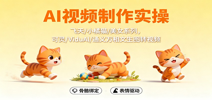 AI视频制作实操,飞天/小橘猫/美女系列,可灵/ViduAl/通义万相文生图转视频-摇钱述网创