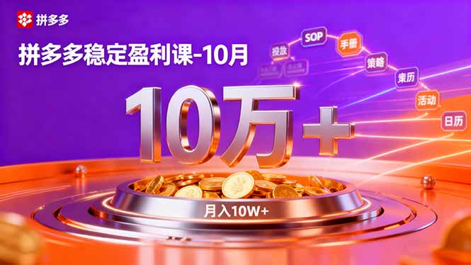 拼多多稳定盈利课-10月,强付费SOP+微付费高投产+活动矩阵,单店月入10万+-摇钱述网创