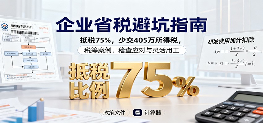 企业省税避坑指南:抵税75%,少交405万所得税,税筹案例,稽查应对与灵活用工-摇钱述网创