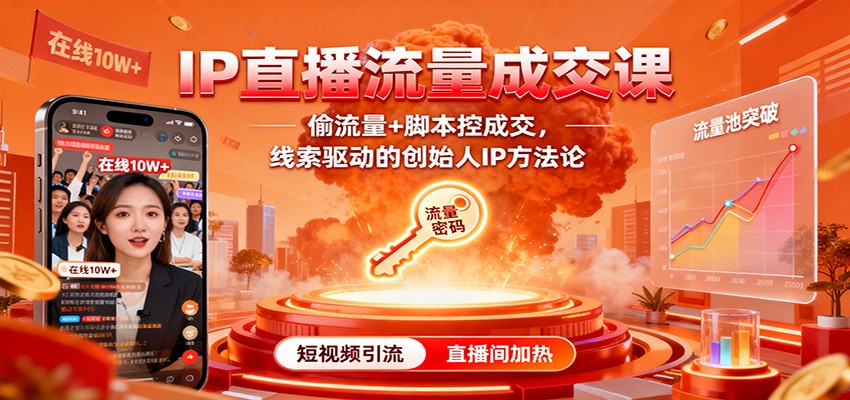 IP直播流量成交课：偷流量+脚本控成交，线索驱动的创始人IP方法论-摇钱述网创
