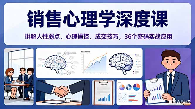 销售心理学深度课，讲解人性弱点、心理操控、成交技巧，36个密码实战应用-摇钱述网创