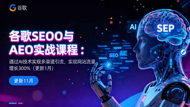 谷歌SEO与AEO实战课程:通过AI技术实现多渠道引流,实现网站流量增长300%-摇钱述网创