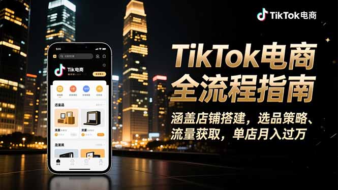 TikTok电商全流程指南，涵盖店铺搭建、选品策略、流量获取，单店月入过万-摇钱述网创